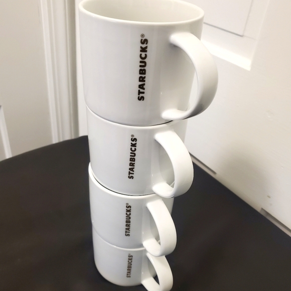 Starbucks Stackable White Mugs From 2012 With Red STRIPE - Picture 3 of 10